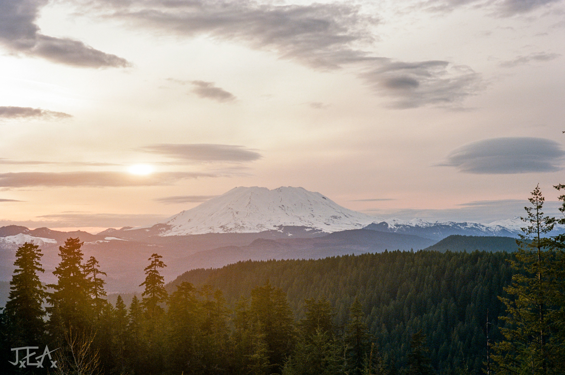 A landscape image of Mt St Helens seen from Mcclellan viewpoint in the Gifford Pinchot National Forest.