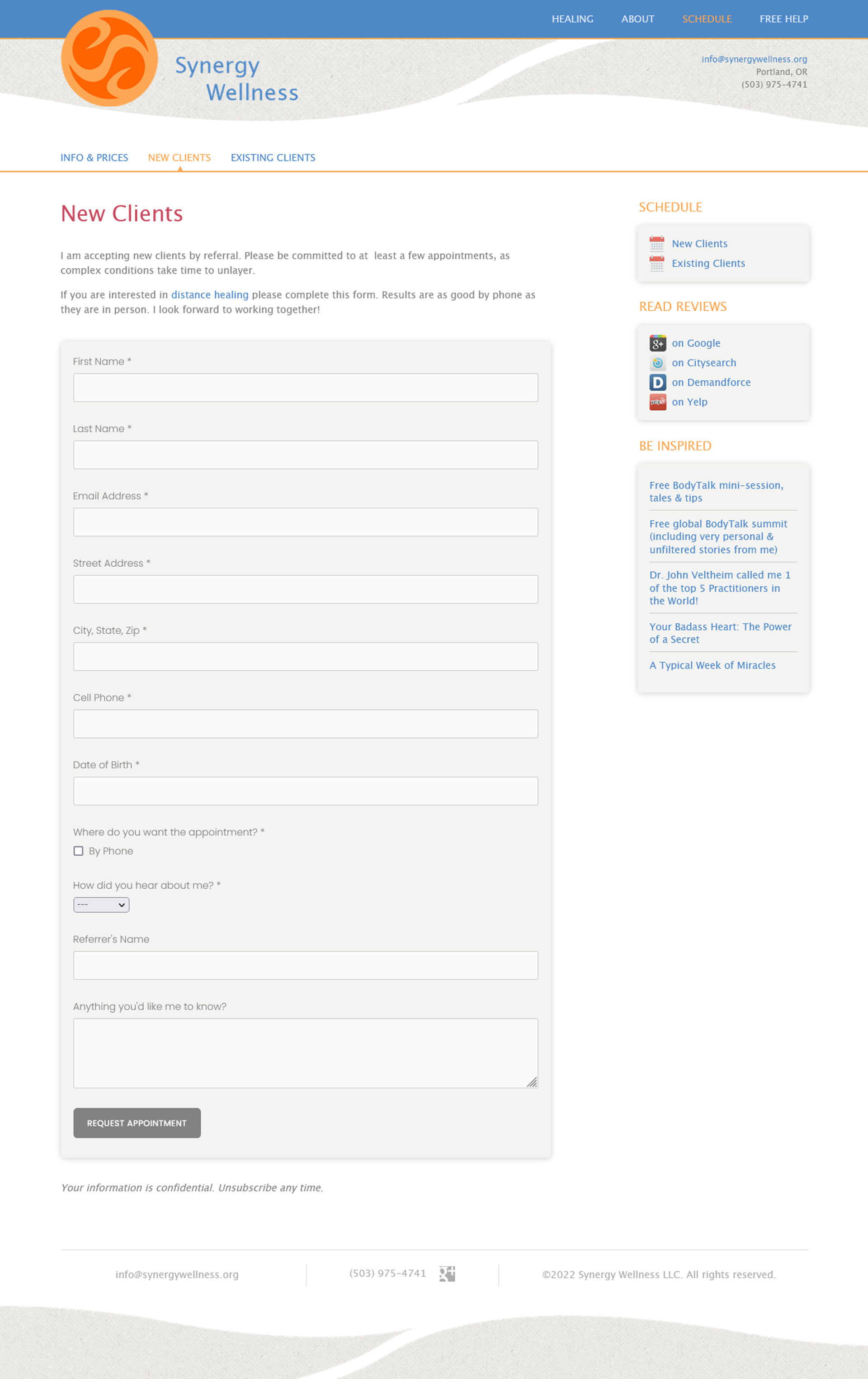 A full page screenshot of the websites custom form.